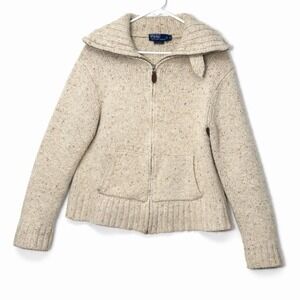 Polo Ralph Lauren Mens M Wool / Alpaca Blend Zip Up Sweater Beige Pockets